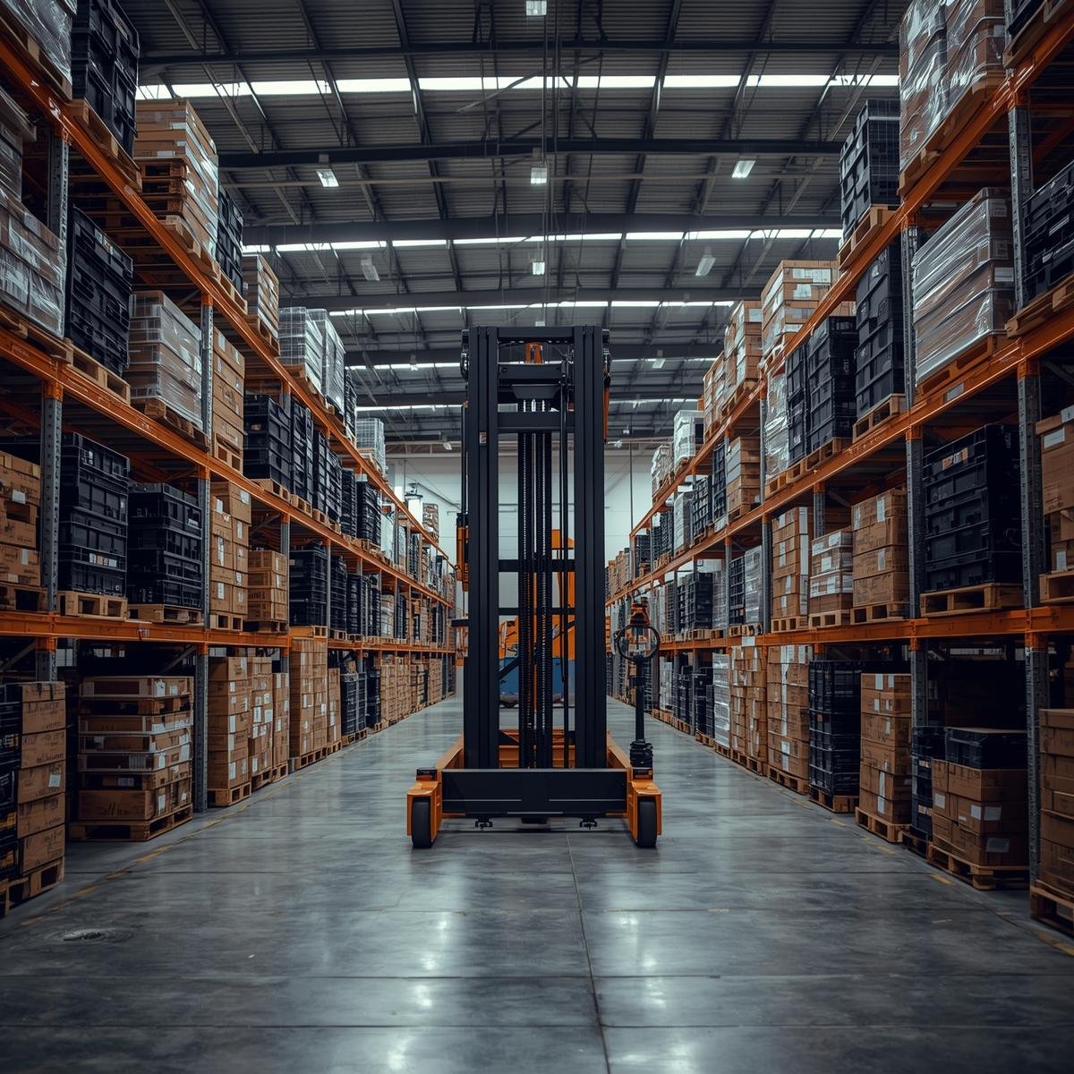 Warehouse and delivery setup with hydraulic equipment.