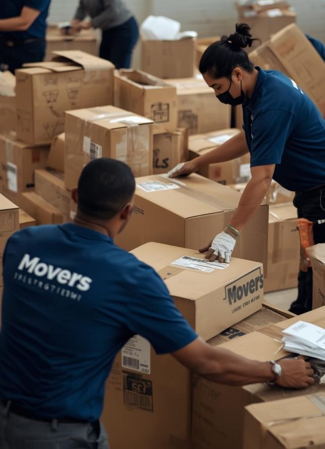 Professional packing scenes with branded uniforms efficent movers